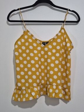 Volcom Mustard Yellow Polka Dot Ruffled Cami